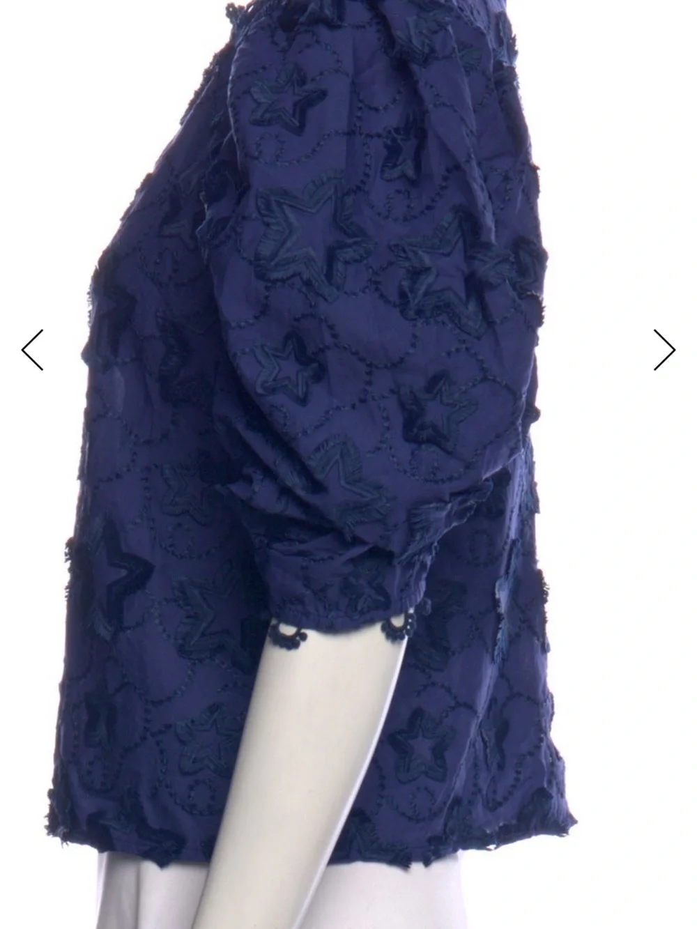 FARM Rio Navy Star Appliqué Puff Sleeve Blouse NWOT