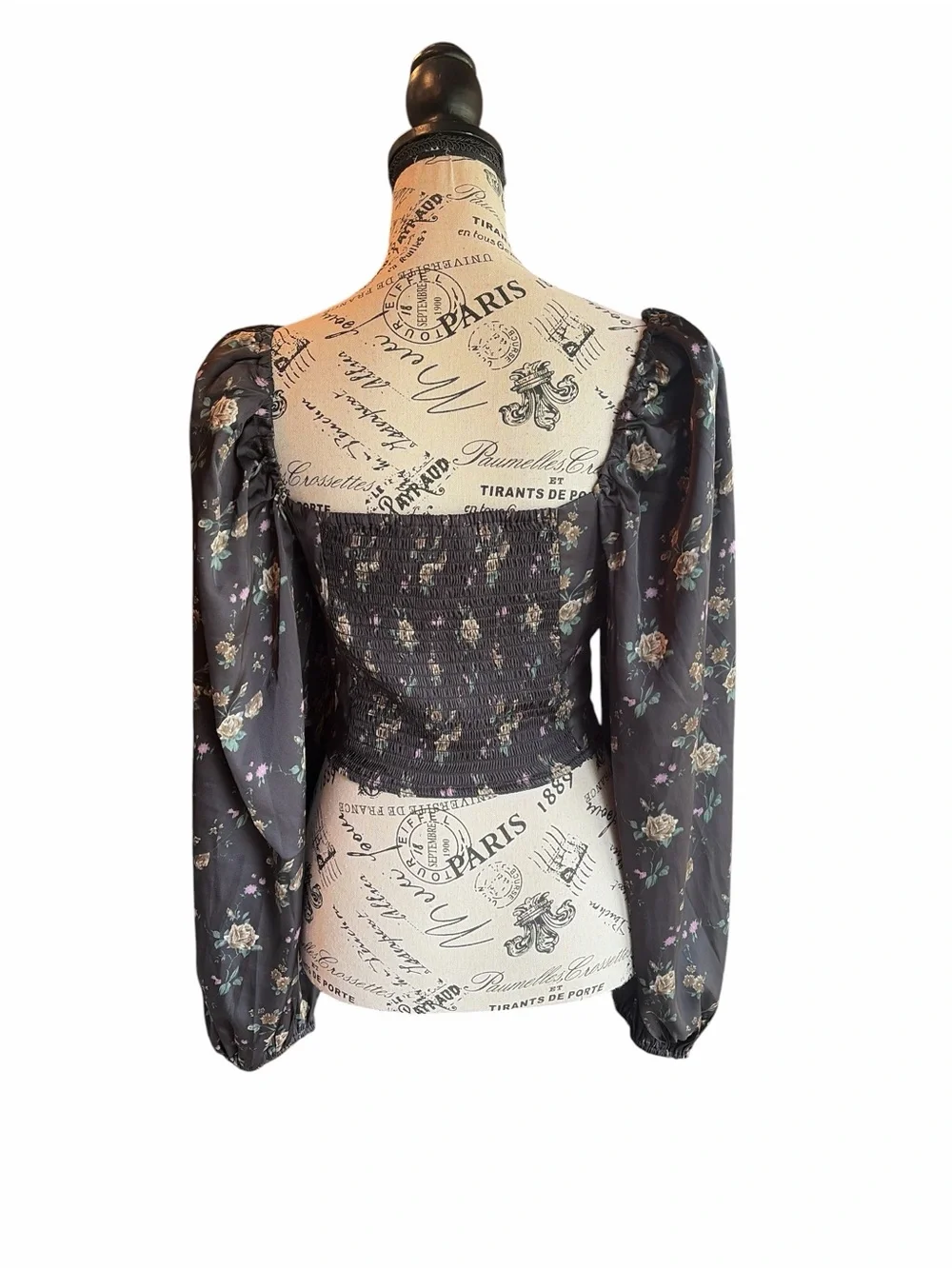 ASTR The Label Josephine Floral Corset Puff Sleeve Top Black Size Medium