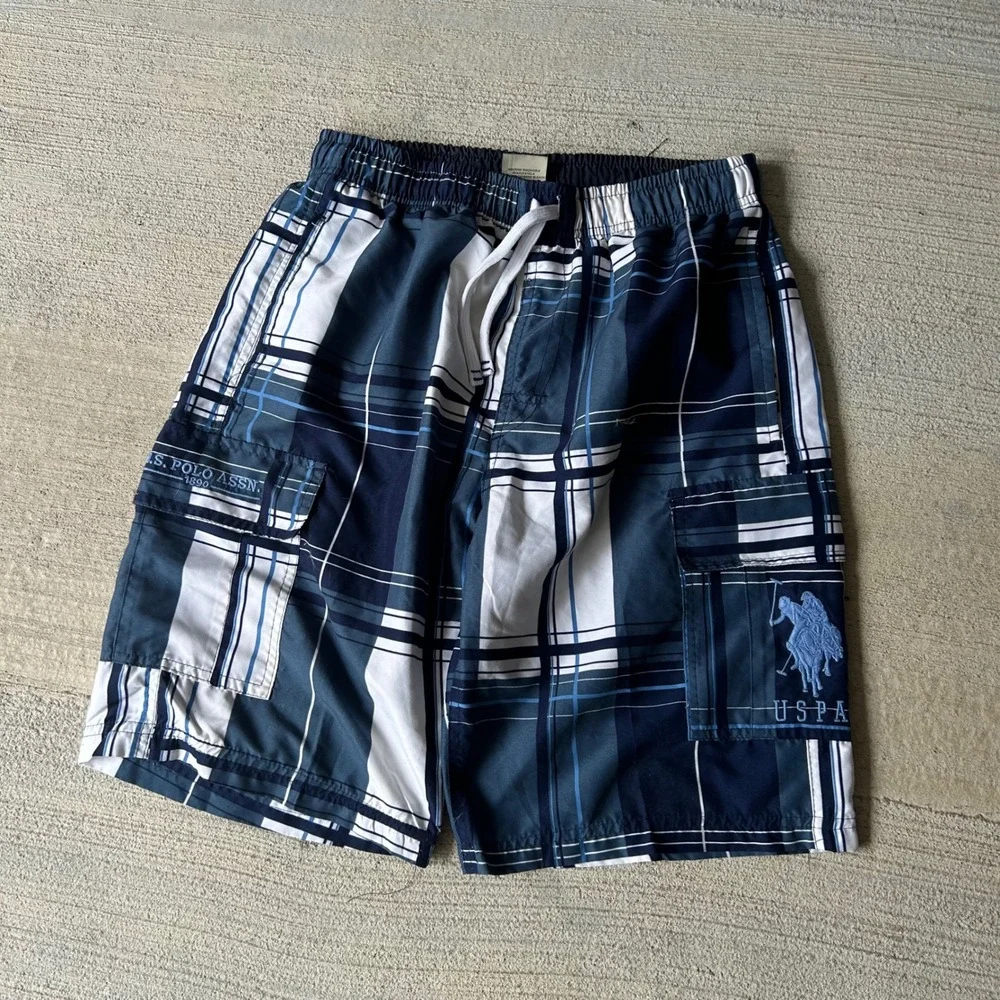 Vintage 2000s Y2K US Polo Assn Mens Plaid Swim Trunks