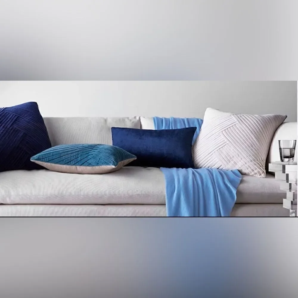 Williams-Sonoma Home Signature Navy& Linen throw pillow w/ feather inserts 14x22