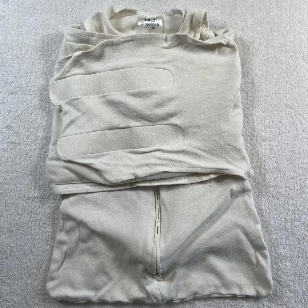 Halo SleepSack Swaddle Gown Baby 0-3‎ Months White Cotton Zip Wearable Blanket