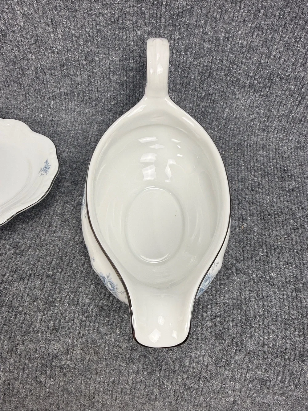 Johann Haviland Blue Garland White Porcelain Gravy Boat with Silver Trim
