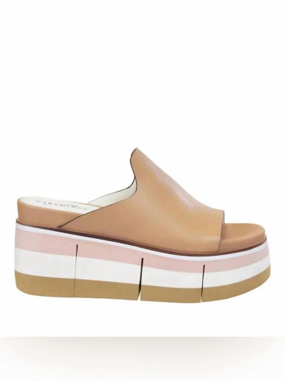 Naked Feet Tan Slide Platform with Pink and White Stripe Sole