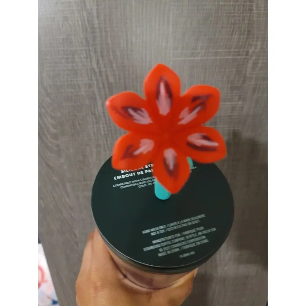 Starbucks 2022 Holiday Enchanted Forest Poinsettia Tumbler Flower Straw Topper