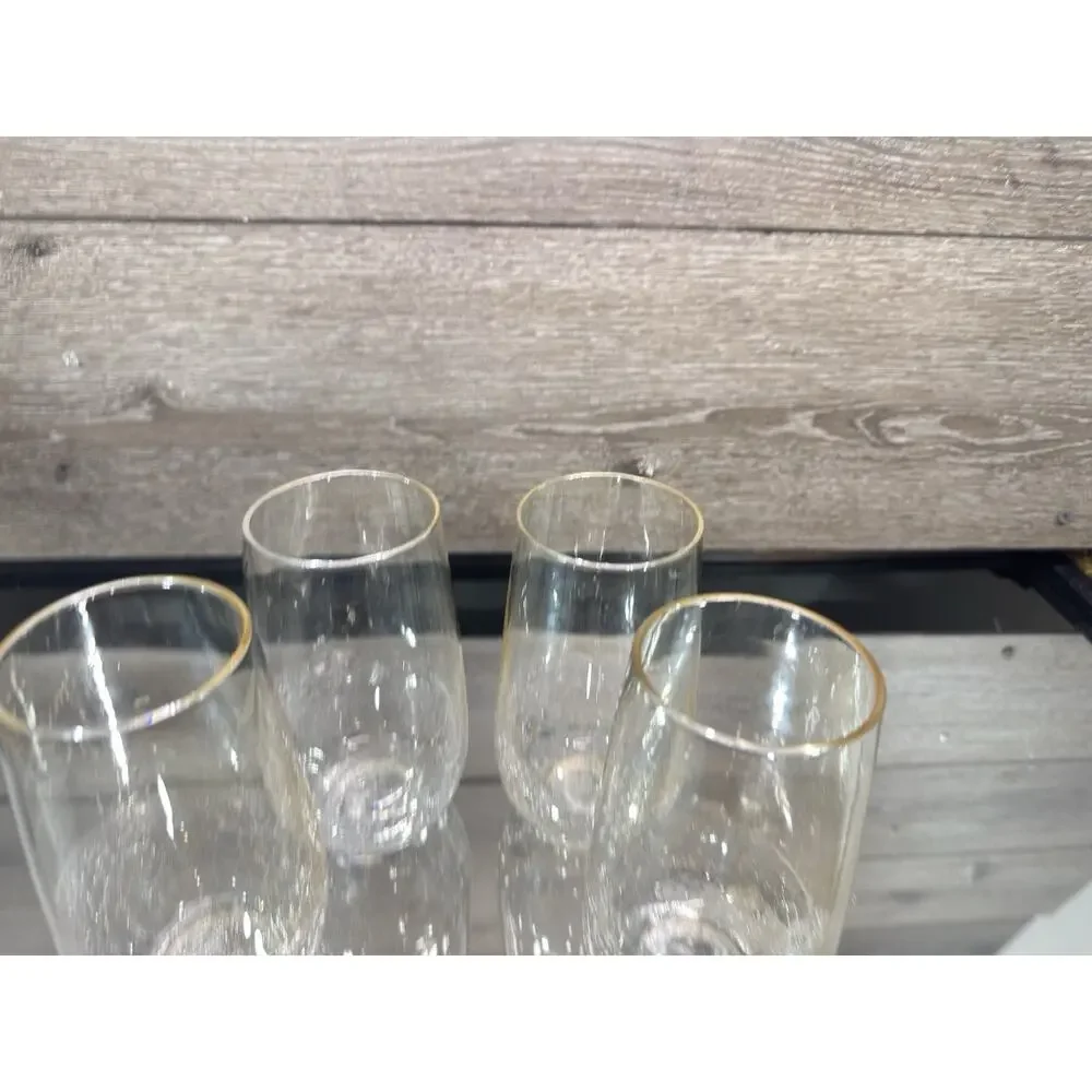 Pier 1 Clear Light Amber Crackle Glass Tumblers High Ball Glasses 6” ~set Of 4
