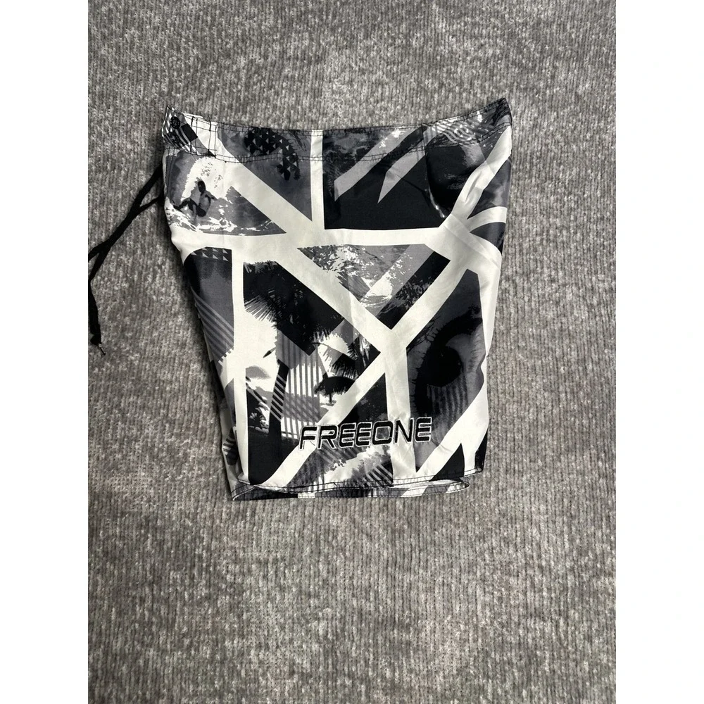 Vintage Freeone Board Shorts Black White Grunge Skate Surf Swim Trunks 36