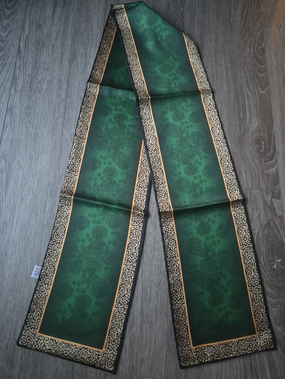 Emerald Green Leopard Print Long Satin Like Scarf Hair Wrap Polyester Jewel Tone
