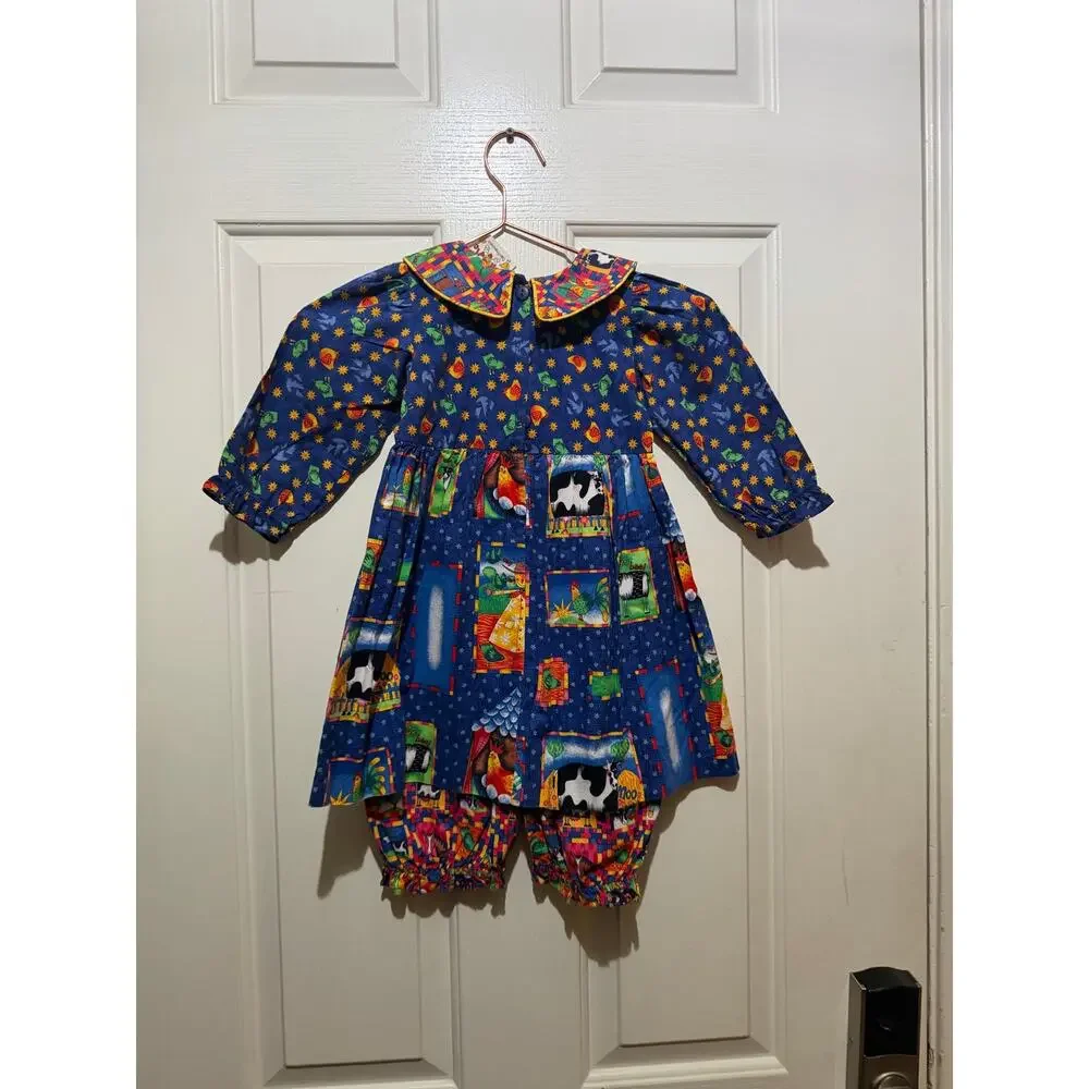 Vintage girls toddler Chicken Noodle Set Size 4T colorful farm 80s 90s