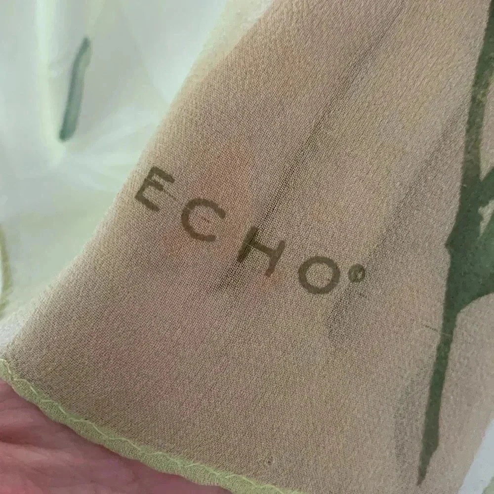 Echo silk scarf lime, green with blue and purple floral print