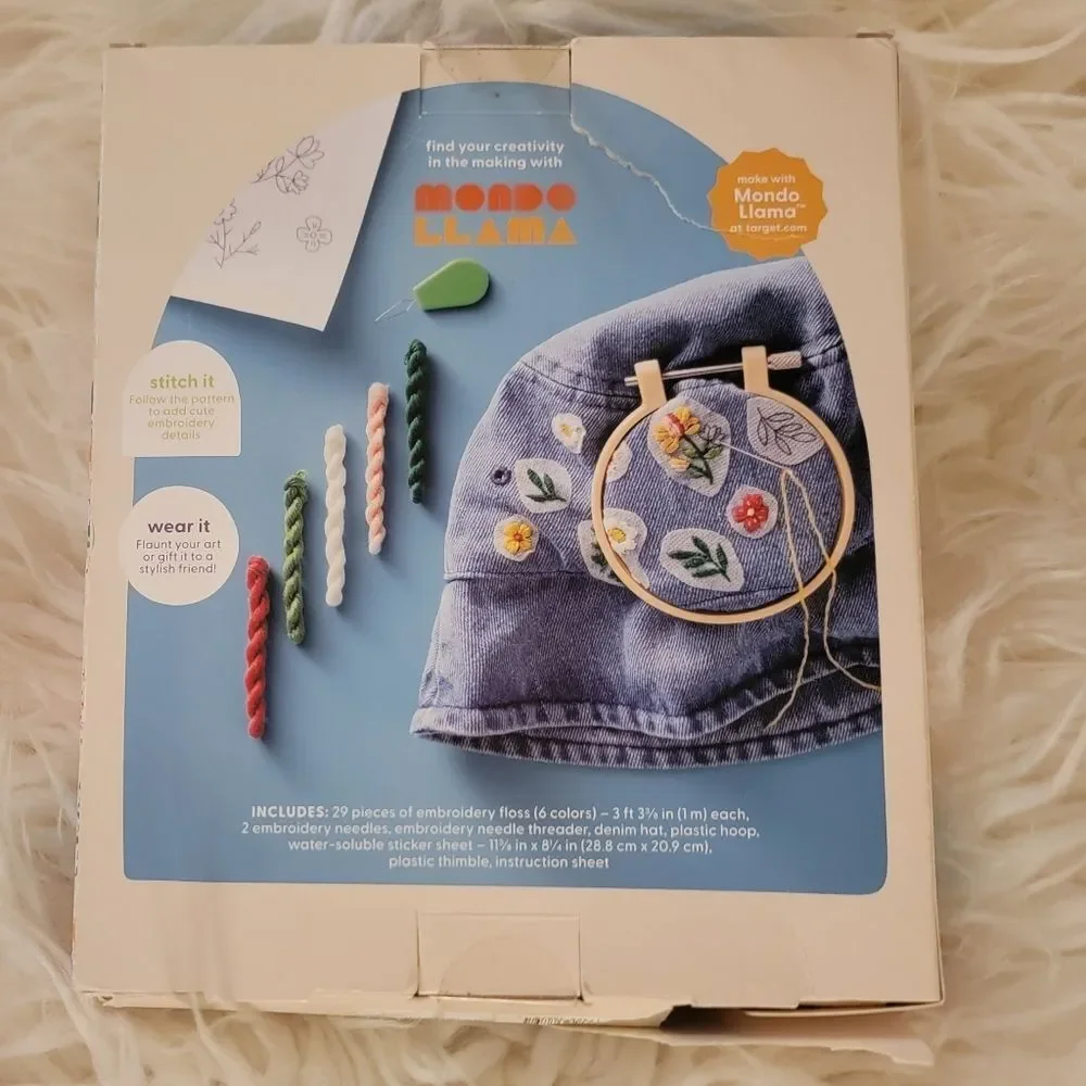 🆕️🤠The Bucket Hat Floral Embroidery Craft Kit by Mondo Llama