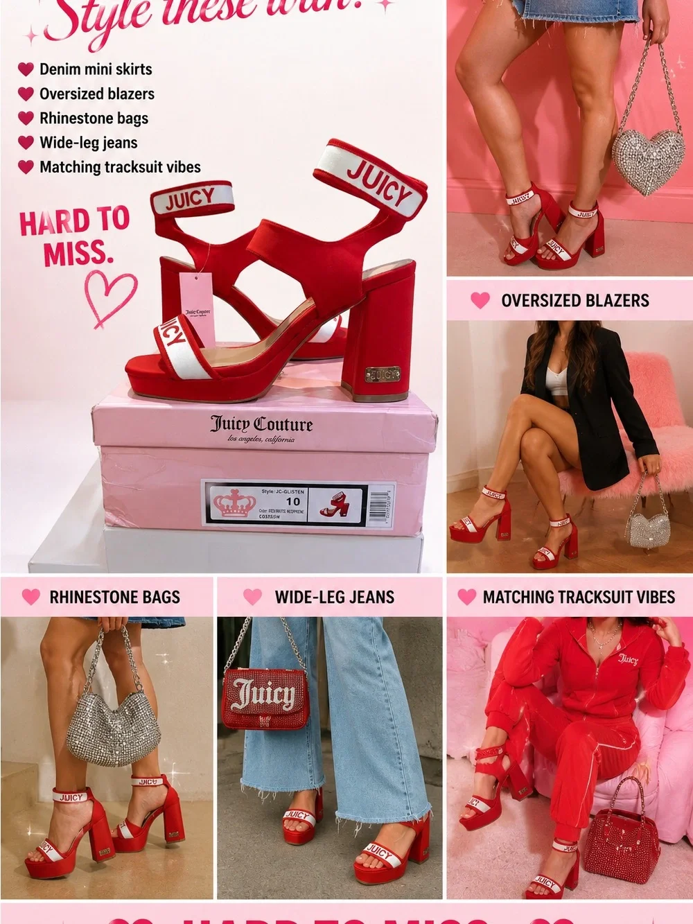 NWT Juicy Couture JC-Glisten Red Platform Heels Size 10 Y2K Style Y2K inspired