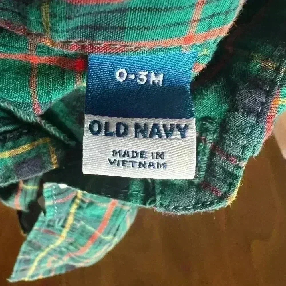 Old Navy Plaid Button Up Shirt Boys 0-3 Months Green Good Long Sleeve 0837