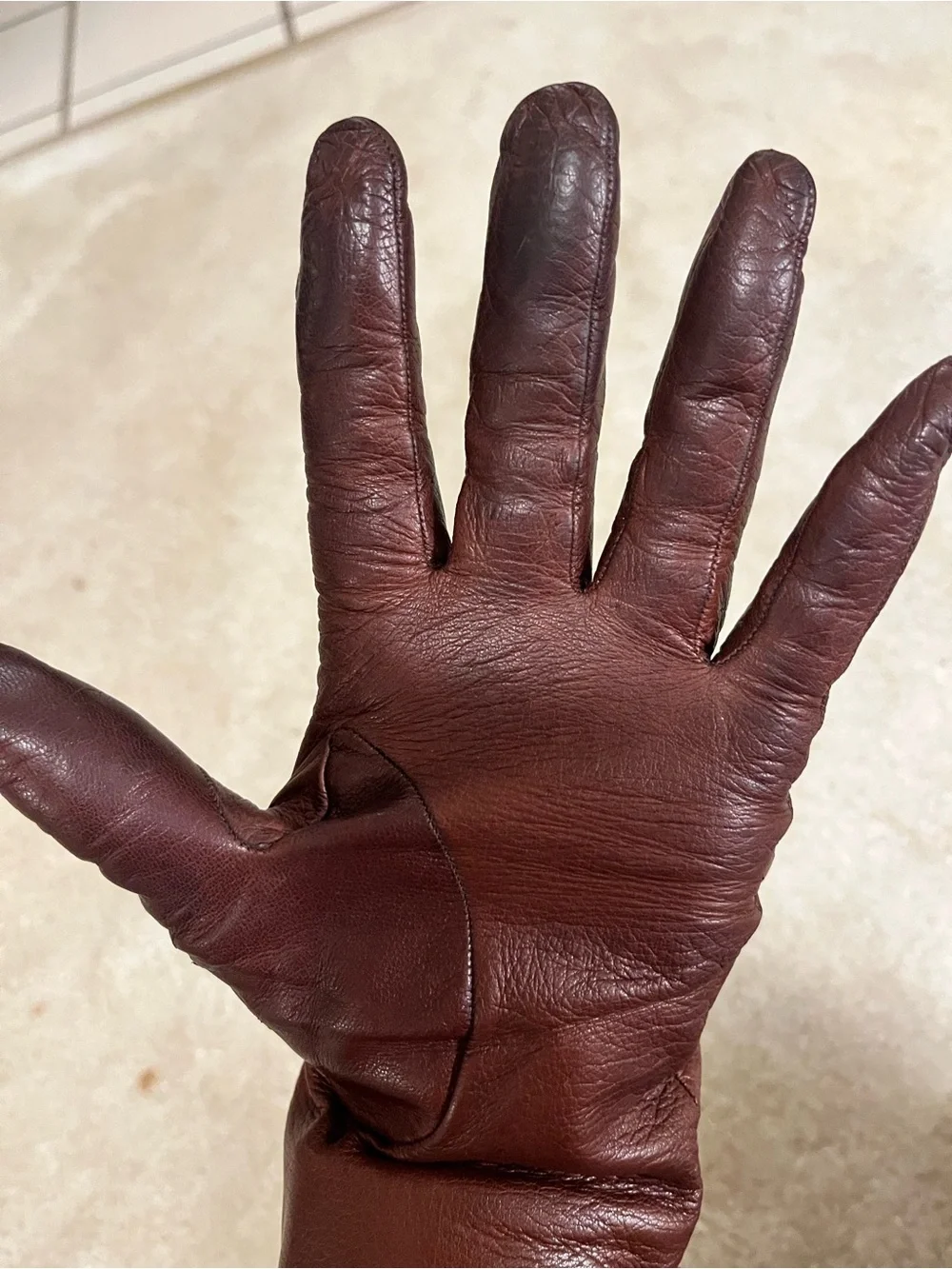 Vintage Brown Leather Gloves with Fur Trim - Women