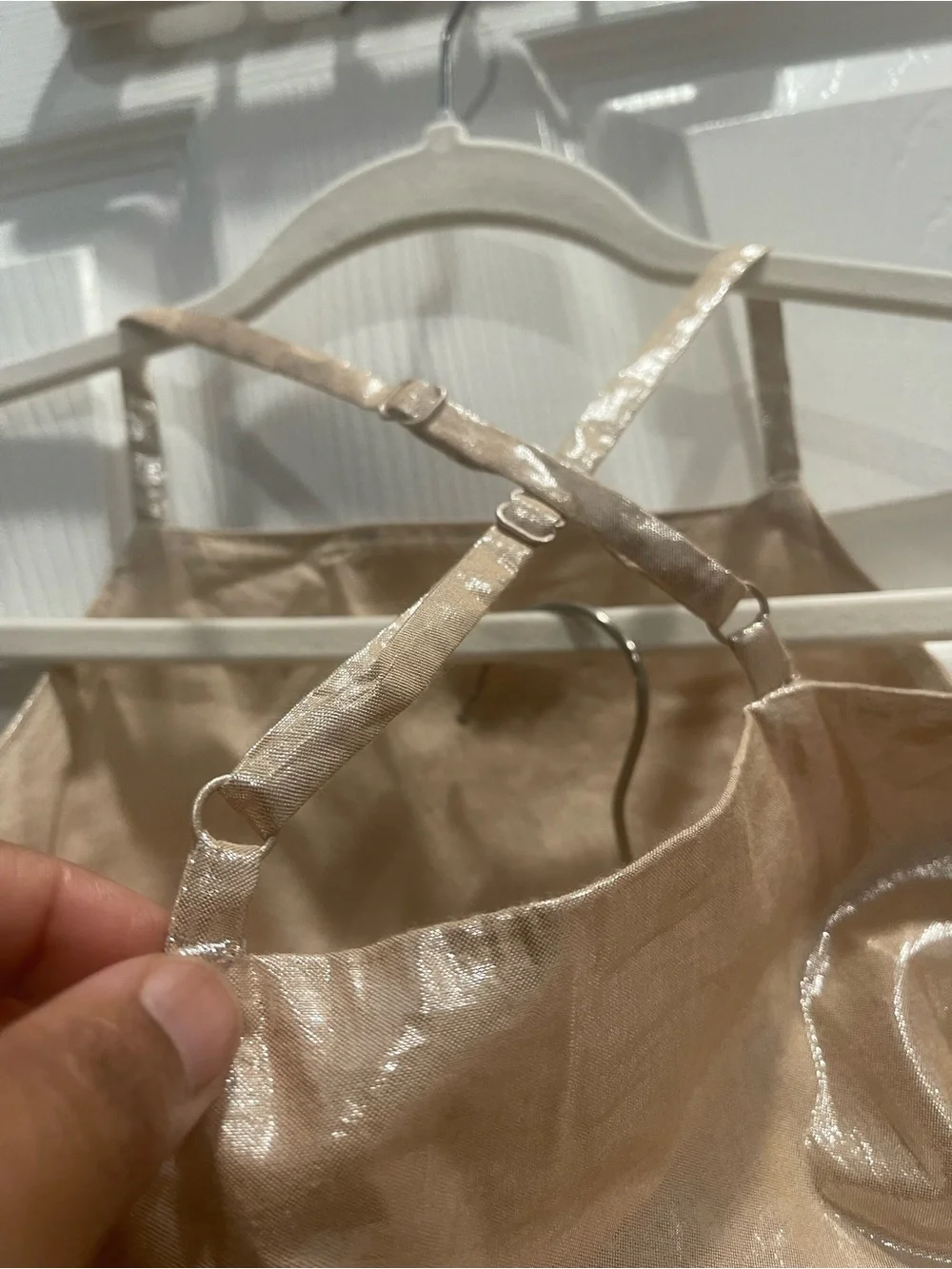 GAP Shimmery Champagne Tiered Spaghetti-Strap Dress