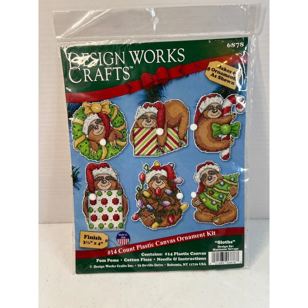 Design Works Crafts Sloths Christmas Ornament Kit 6878 Plastic Canvas DIY 6pc