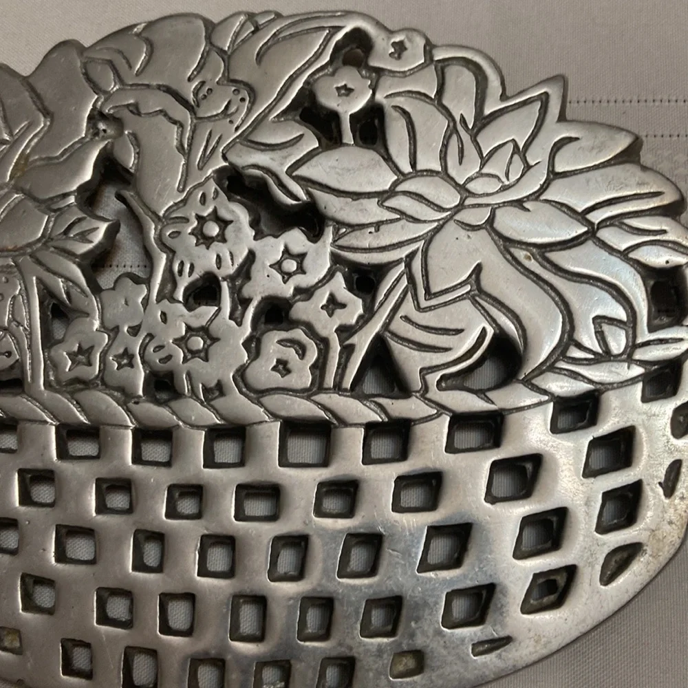 Vintage Trivet- Pewter Kitchen Footed Trivet -Excellent Used Condition!