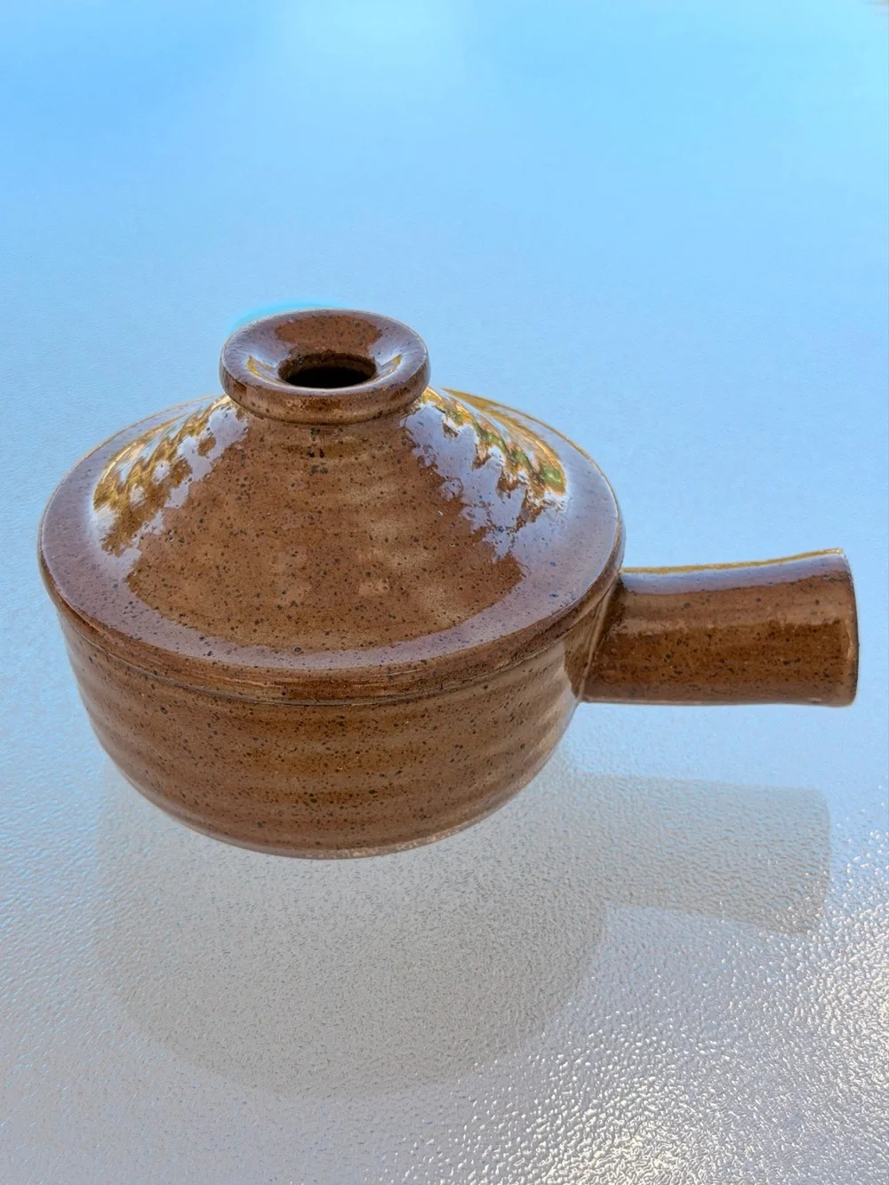 Tagine Stoneware Pottery Single Serve Vented Lid Hollow Handle Egg & Soup Cooker