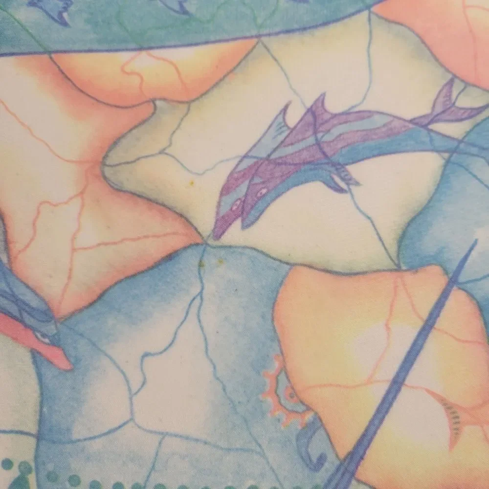 IFASMA Greek Scarf Pastel Abstract Dolphins Vintage