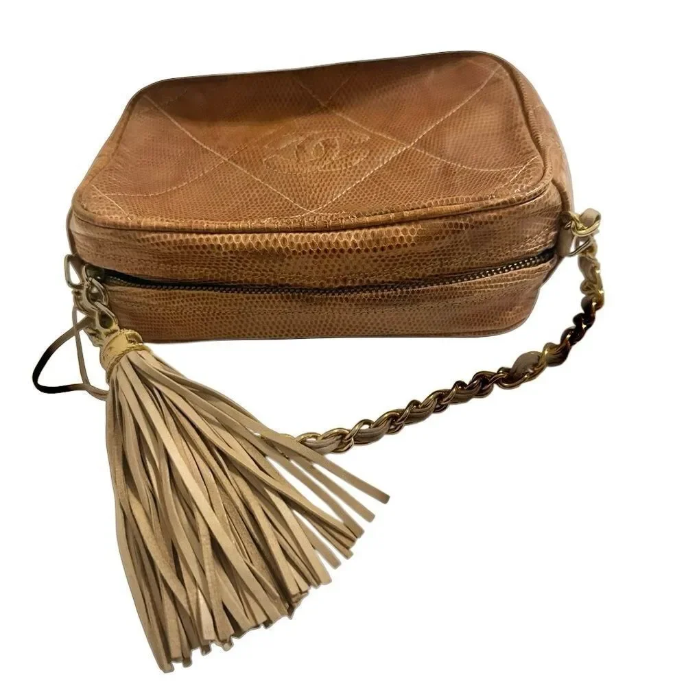CHANEL Tan lizard Leather Crossbody Bag