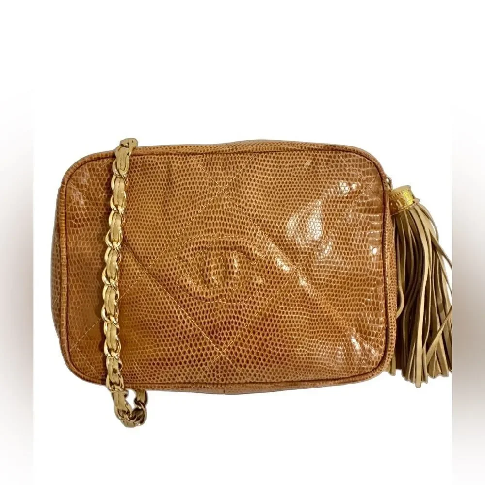 CHANEL Tan lizard Leather Crossbody Bag