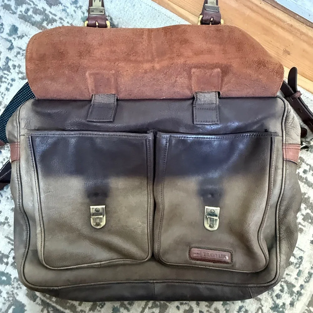 Vintage L.L. Bean Traveler Satchel‎ Leather Briefcase Messenger Bag Large Brown