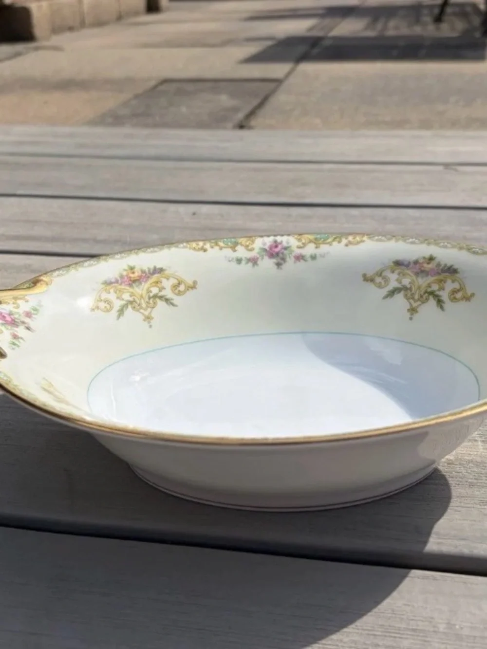 Noritake White Porcelain Serving Bowl with Pink Floral and Gold Trim