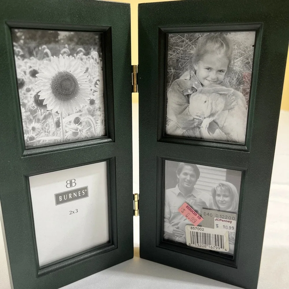 Burnes of Boston Picture Frame 2x3 Dark Green Hinged 4-Photo Wood Frame