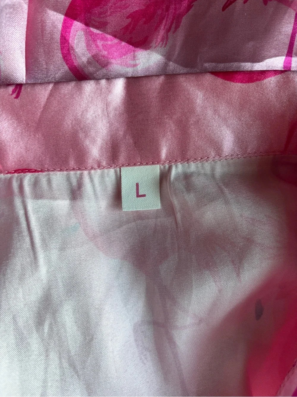 Pink Flamingo Satin Pajama Set Short Sleeve Button Front Top & Shorts - large