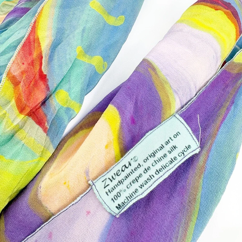 Zwear Womens Handpainted Silk Crepe de Chine Abstract Art Artistic Scarf 11 x 42
