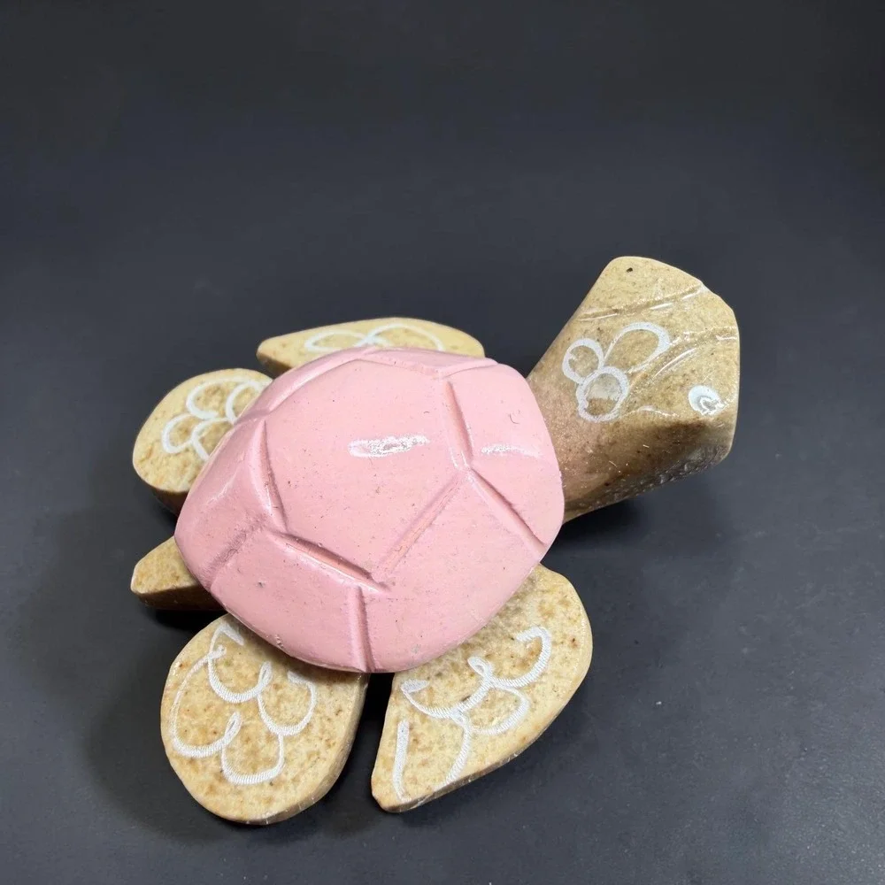 Handcrafted Ecuador Stone Turtle‎ Figurine Pink Shell Miniature Folk Art 1 Inch