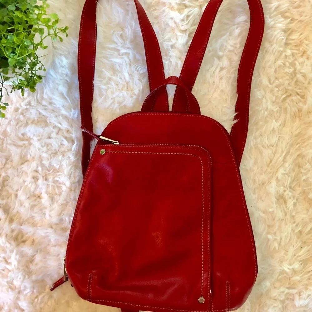 Tignanello Deep Red Leather Backpack Purse