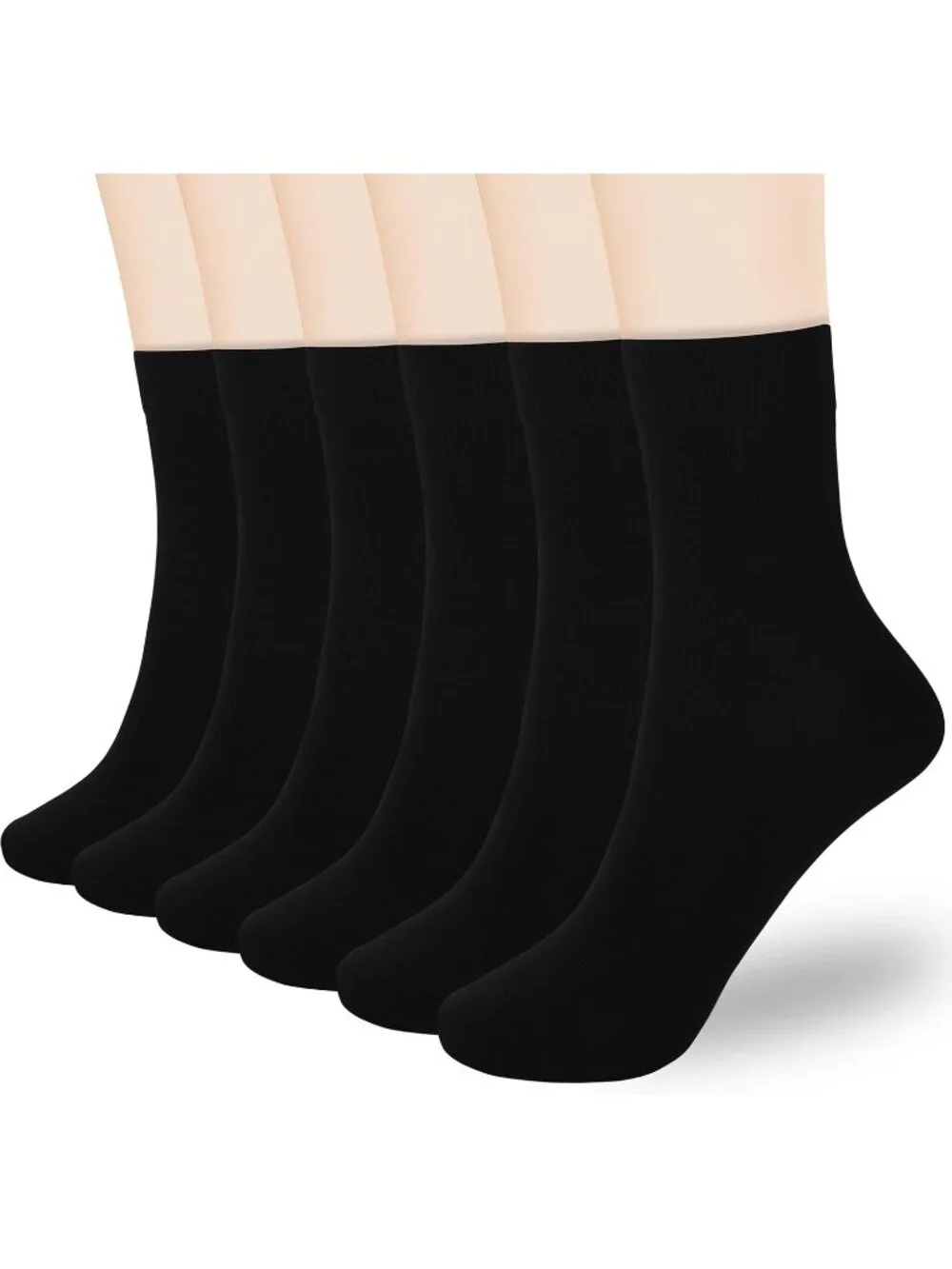 🧦Women's All Black 6 Pairs Thin Above Ankle Socks Cotton Crew Socks