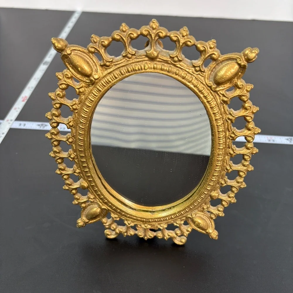 Unbranded‎ Vintage Tabletop Mirror 9x7 Gold Ornate Fleur De Lis Frame Vanity