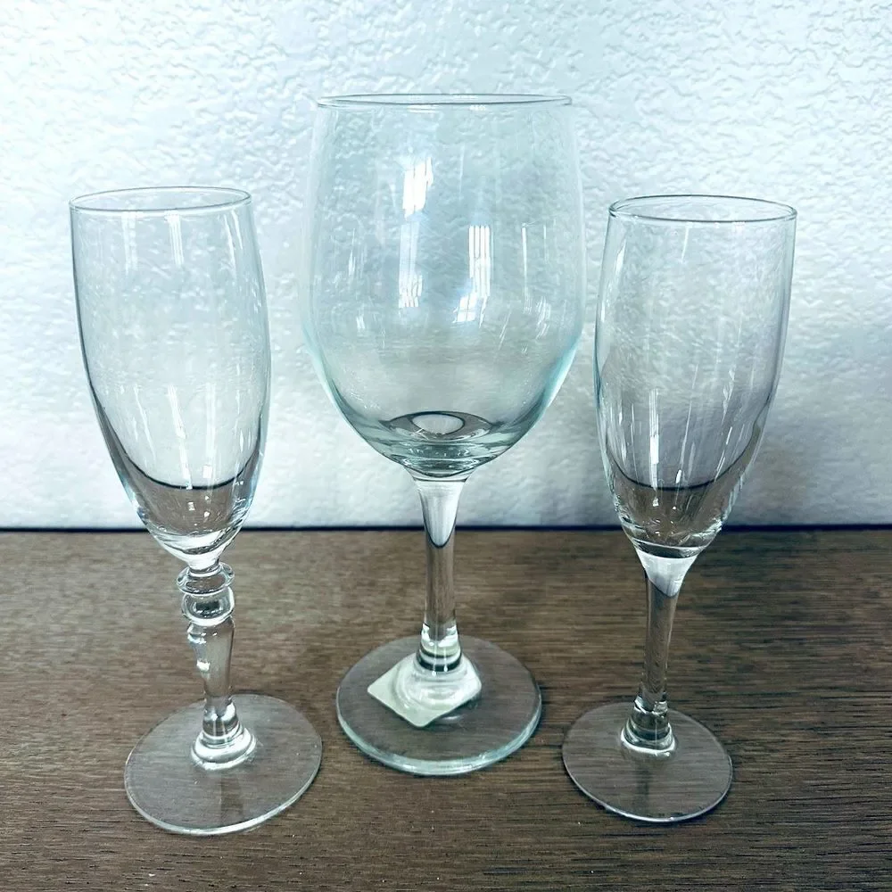 Wine Glasses Champagne Flutes 3-pc Lot