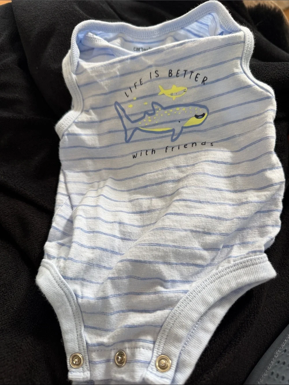 Carter's Light Blue Striped Shark Friends One-Piece Bodysuit