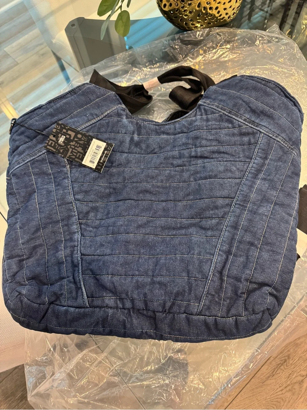 THINK ROYLN Denim Quilted Tote Bag with Detachable Strap - Blue