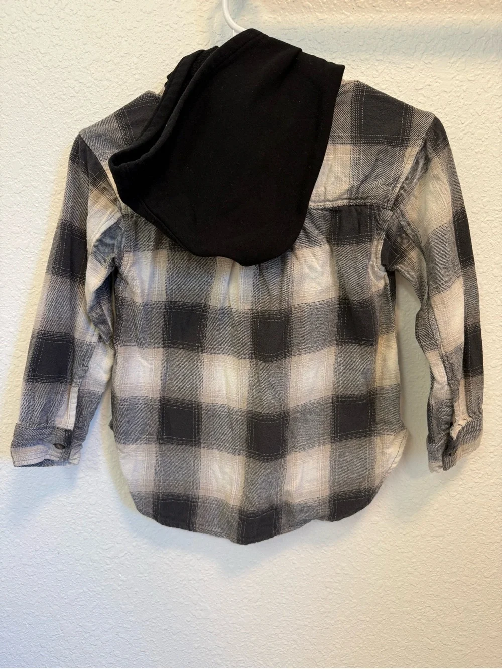 Old Navy Black & White Plaid Button-Up Shirt with Hood