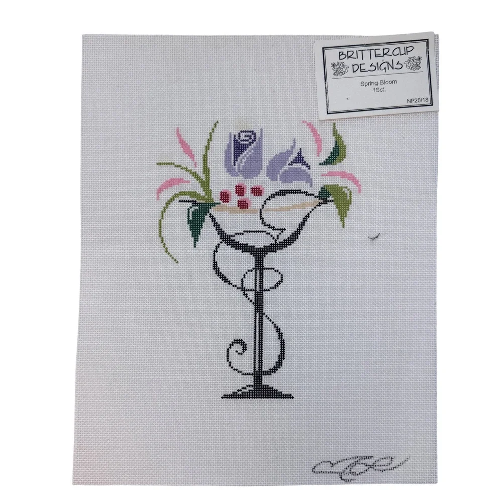 Brittercup Designs Needlepoint Canvas Spring Bloom Martini Floral Rose 18ct