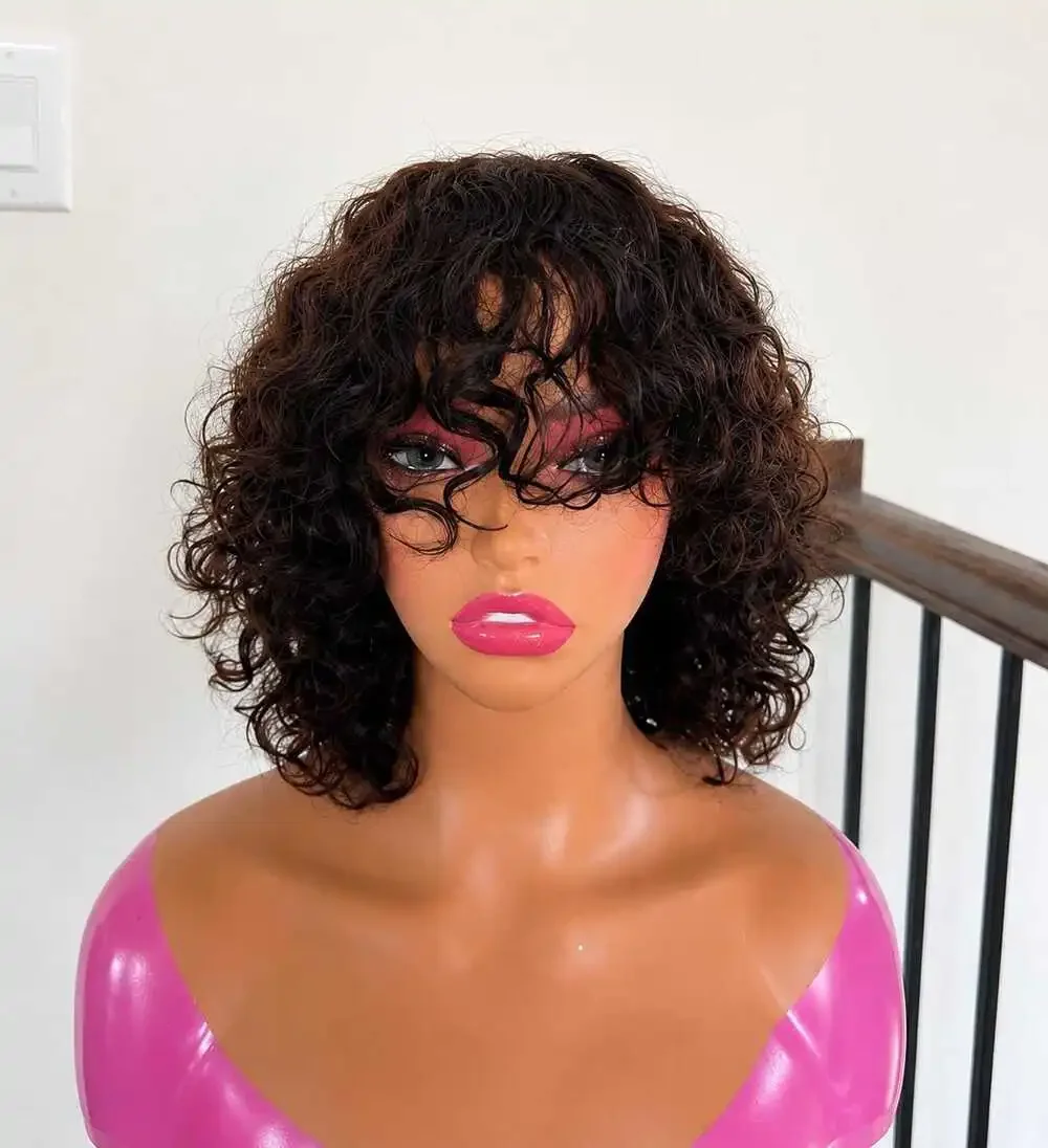 SA Curls Human Hair Wig with Bangs: Natural Color, full Density