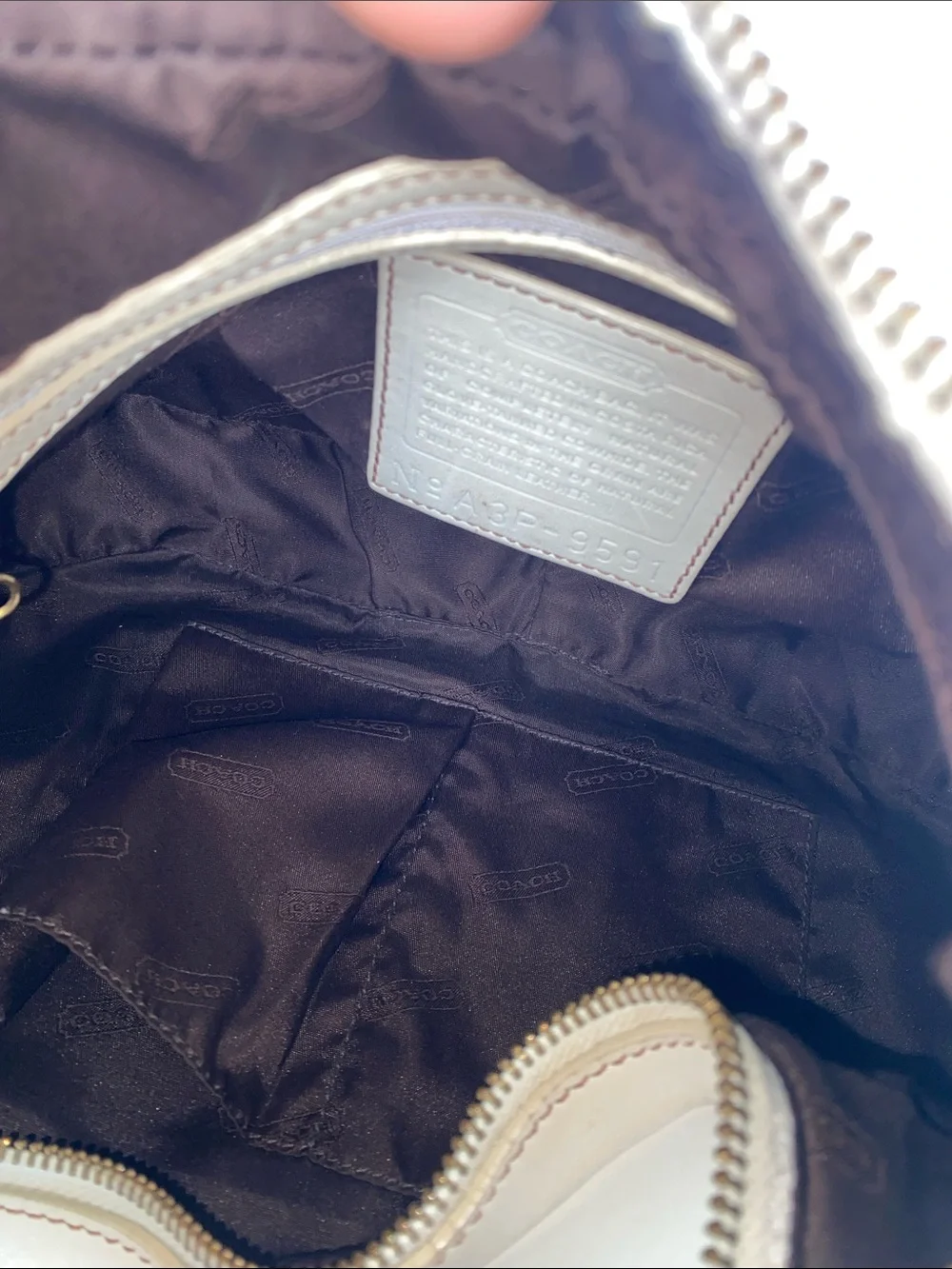 Coach 9591 Zoe Cream Leather Hobo with Tan Trim and Shoulder Strap