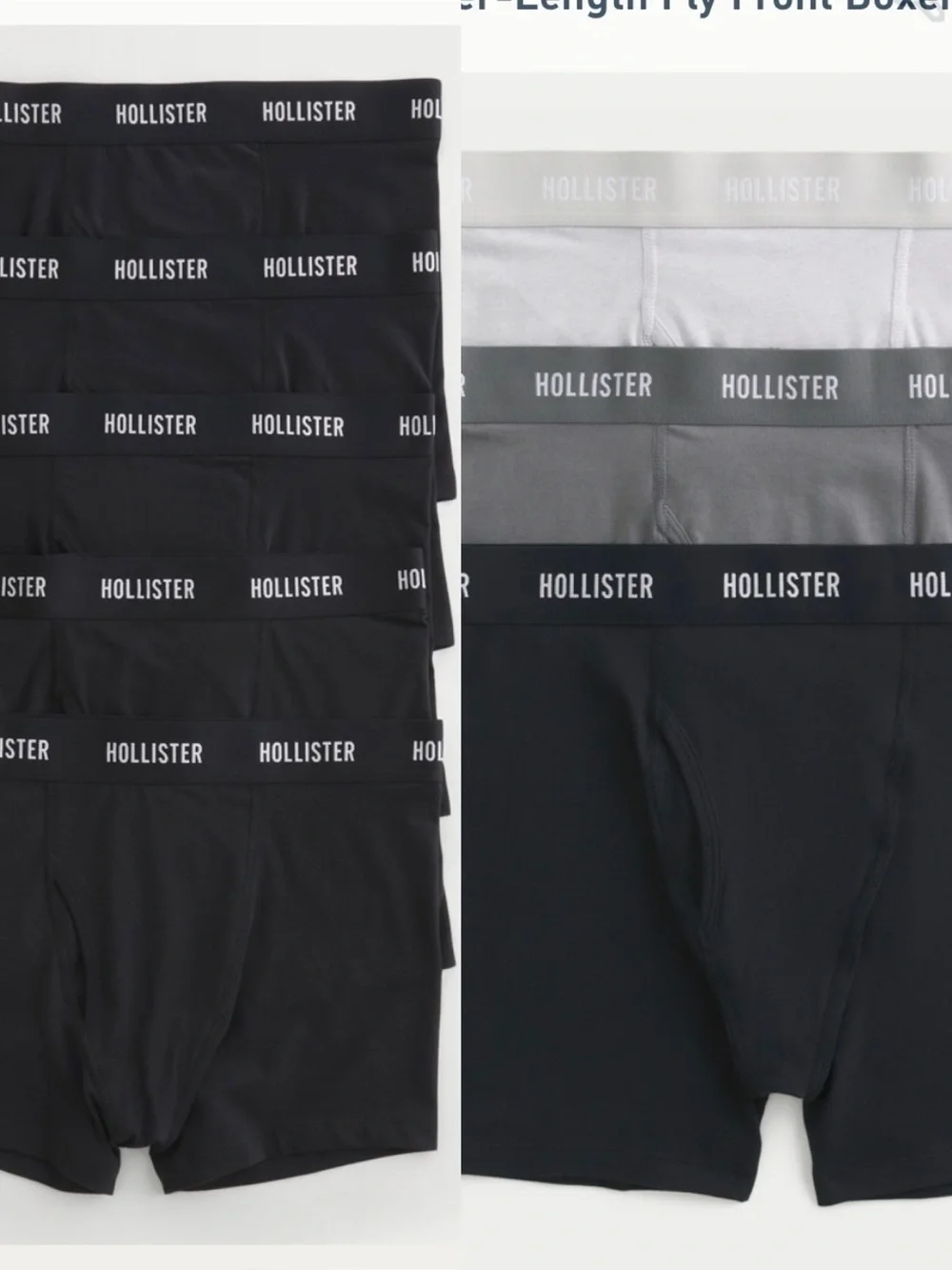 Hollister 10 Pack Boxer Briefs in black, navy, light gray, and dark gray