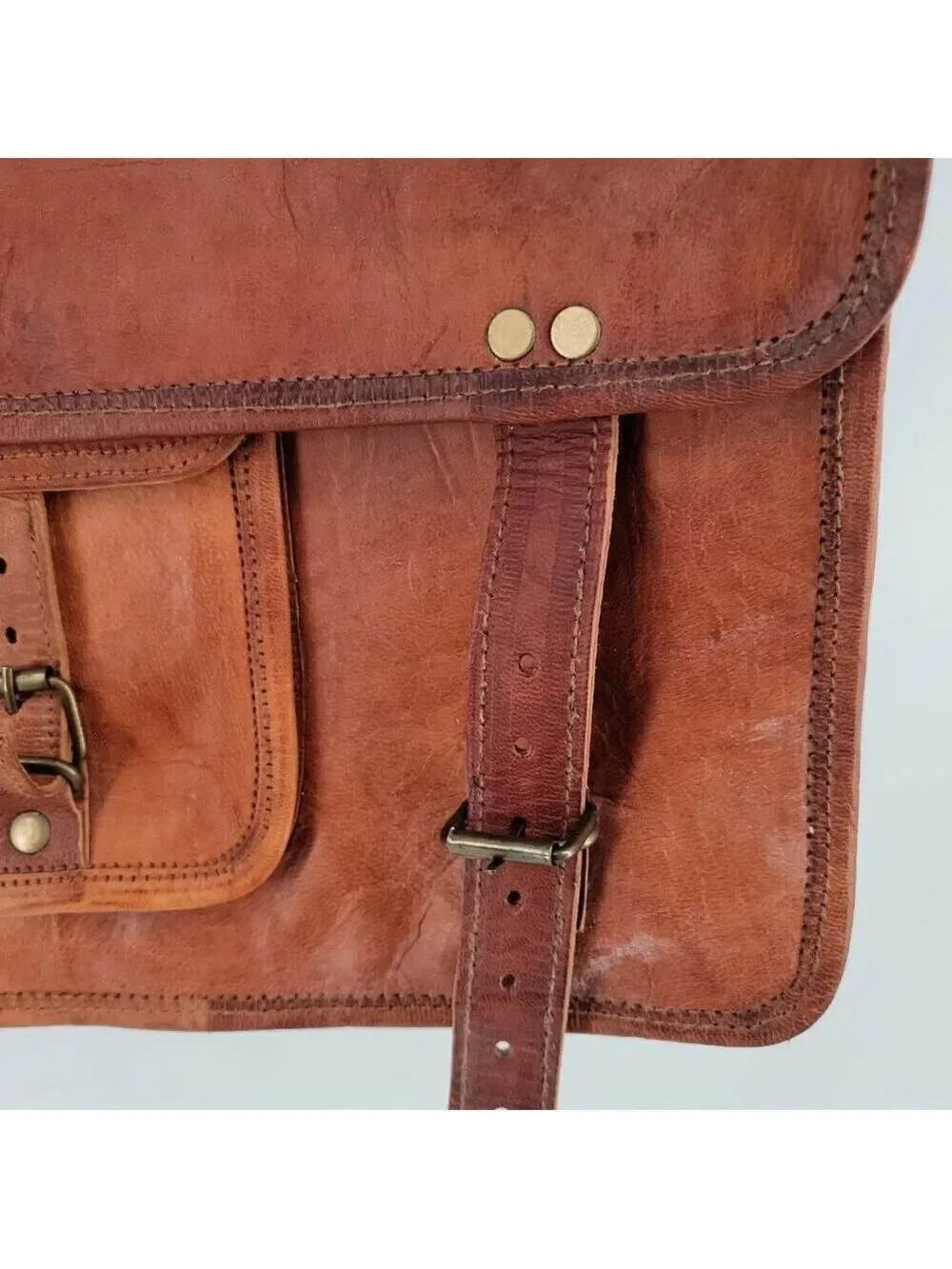 Unbranded Leather Messenger Bag | Rugged Heritage Satchel | Buckle Strap