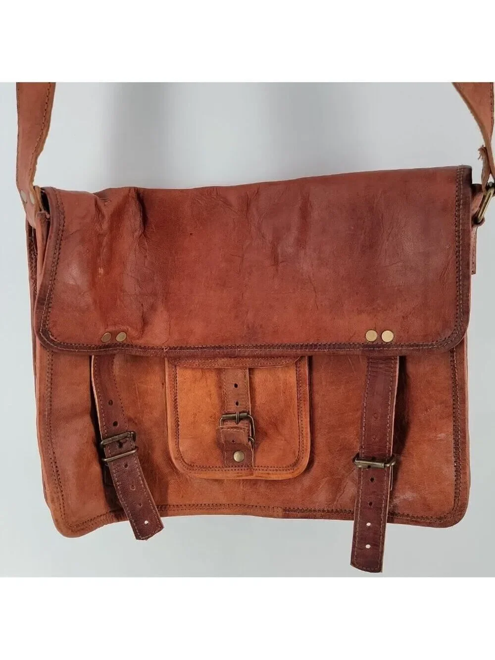 Unbranded Leather Messenger Bag | Rugged Heritage Satchel | Buckle Strap