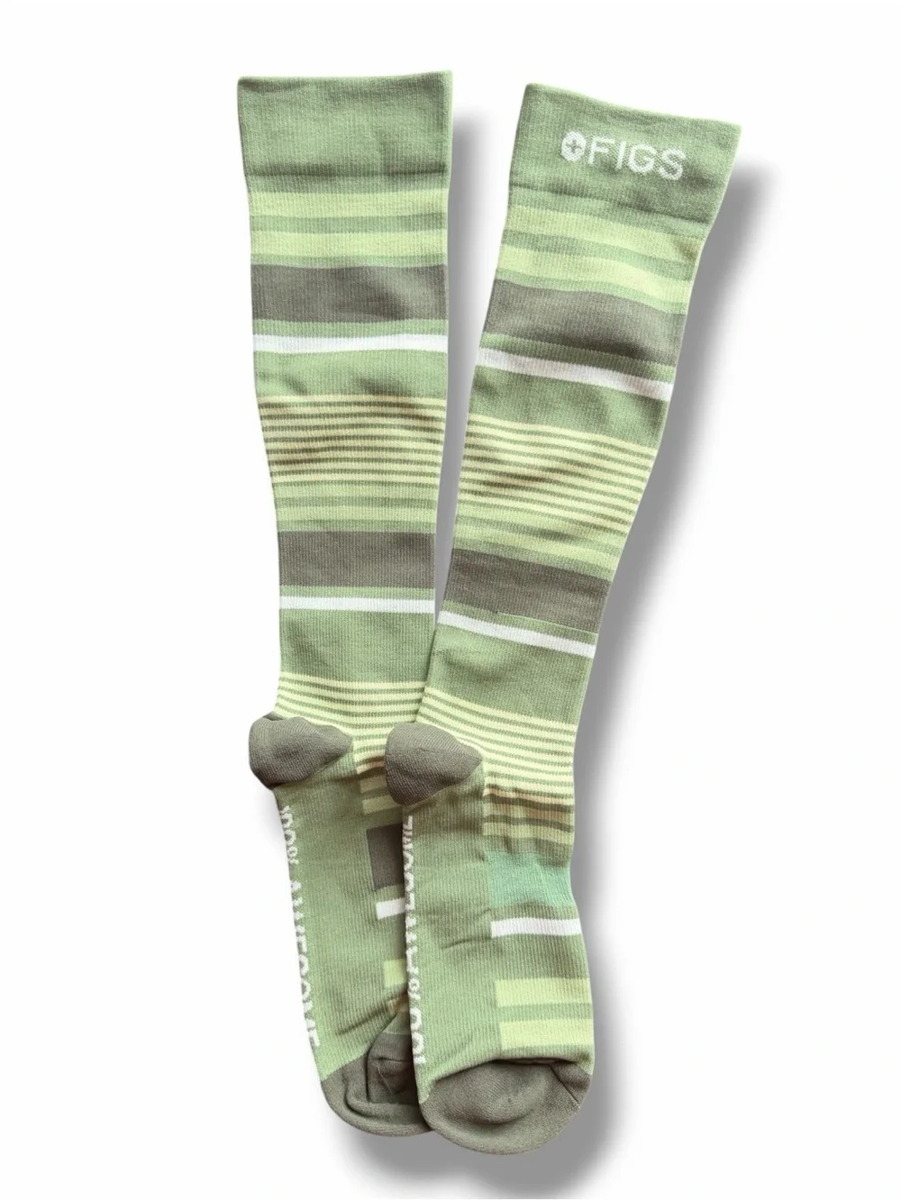 FIGS Compression Socks Green Striped Sz Large Unisex Doctor Nurse 100% Awesome