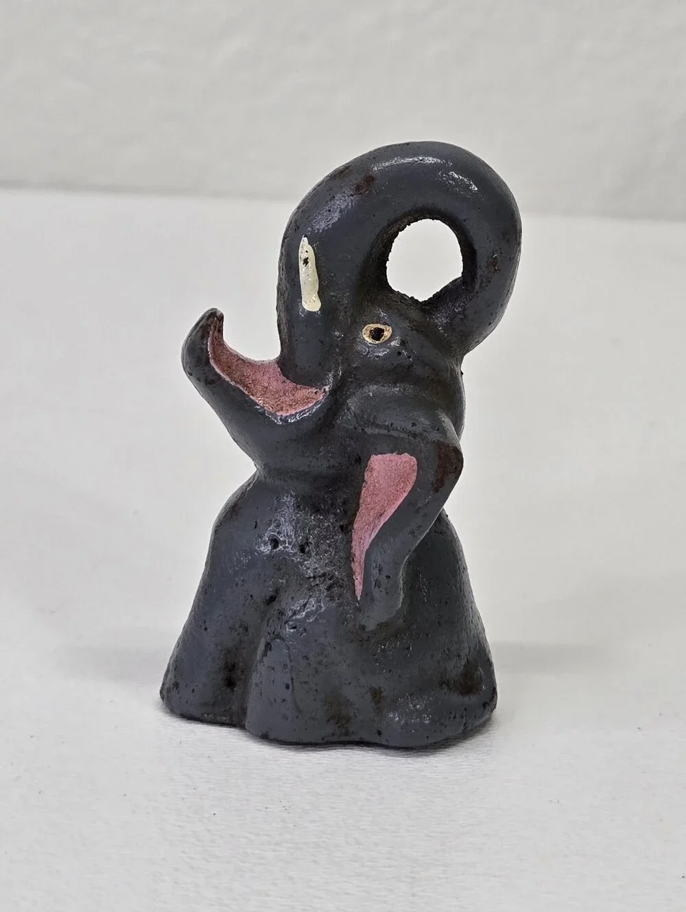 VTG Cast Iron Elephant Bottle Opener‎ Figural Paperweight Trunk Up Pink Mouth #4
