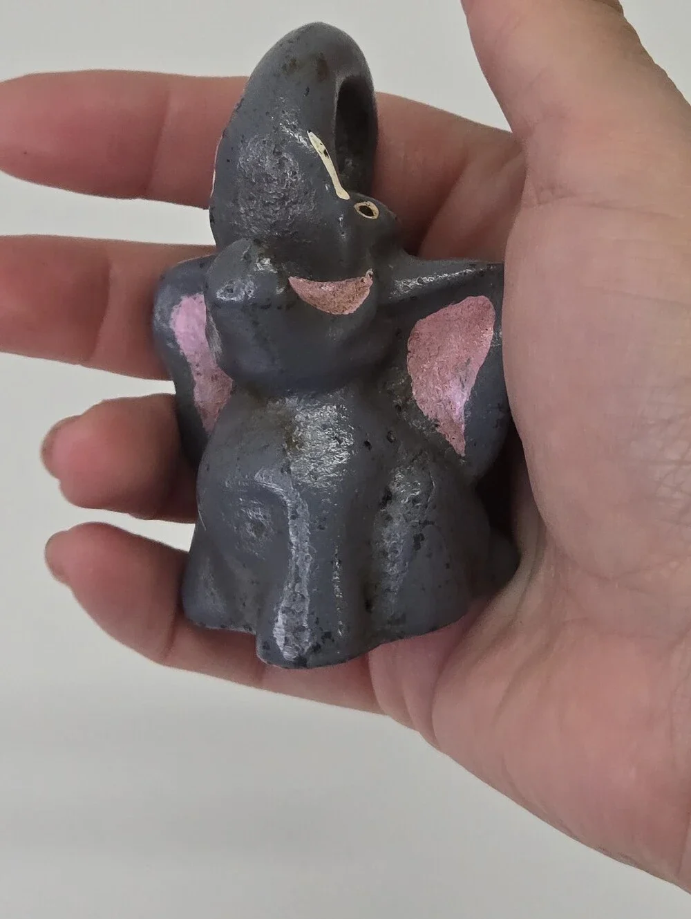VTG Cast Iron Elephant Bottle Opener‎ Figural Paperweight Trunk Up Pink Mouth #4