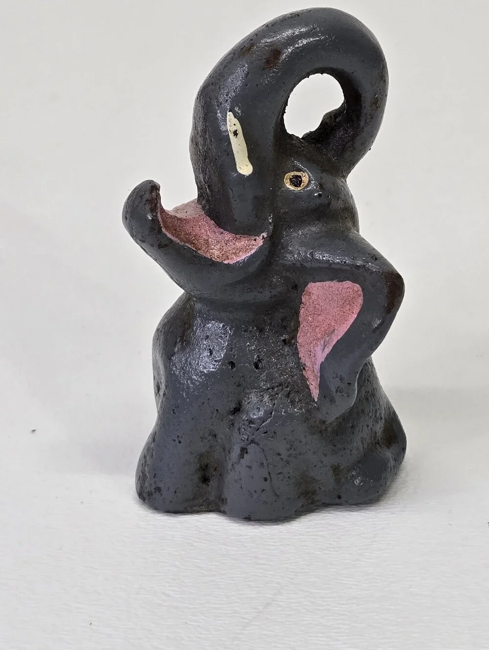 VTG Cast Iron Elephant Bottle Opener‎ Figural Paperweight Trunk Up Pink Mouth #4