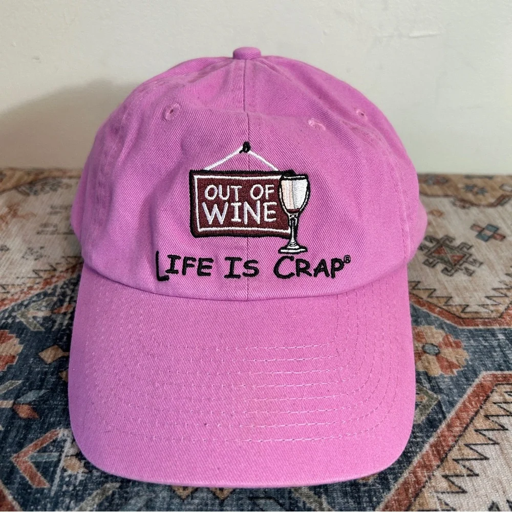 Pink Embroidered “Out of Wine Life is Crap” Funny Baseball Hat Cap NEW NWOT