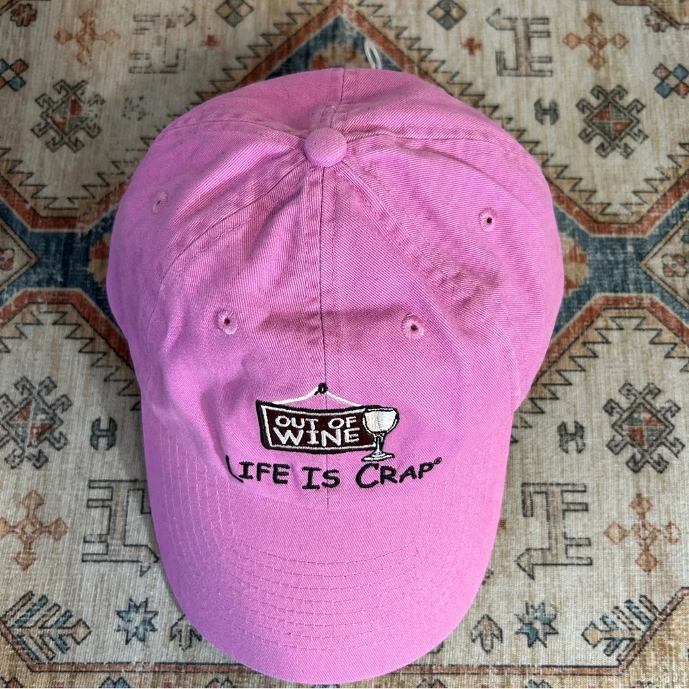 Pink Embroidered “Out of Wine Life is Crap” Funny Baseball Hat Cap NEW NWOT