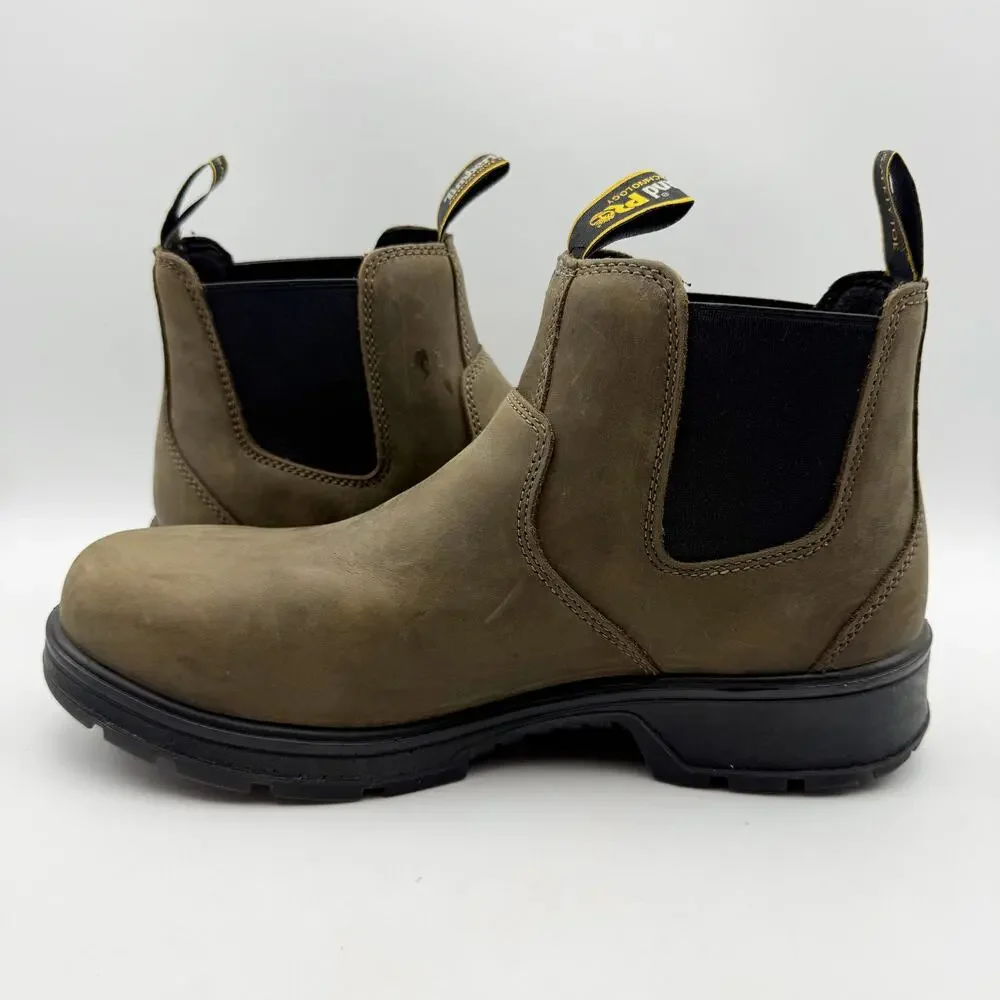 Timberland Pro Mens Nashoba Work Boots 7.5 Brown WP EH Comp Toe Pull-On EUC